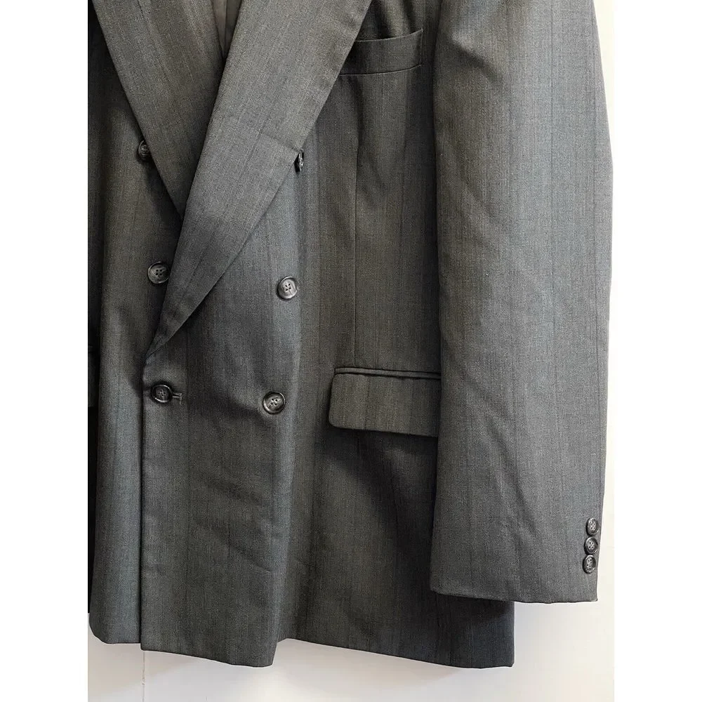 VTG Haggar‎ Imperial Athletic Fit 46R Wool Double Breasted Blazer Jacket Grey